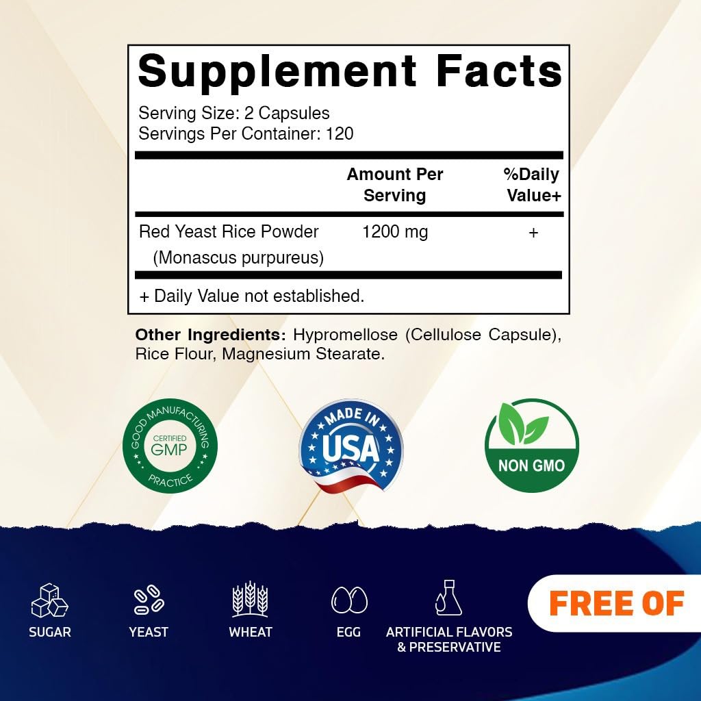 Red Yeast Rice 1200 mg 240 Veg Capsules R42894