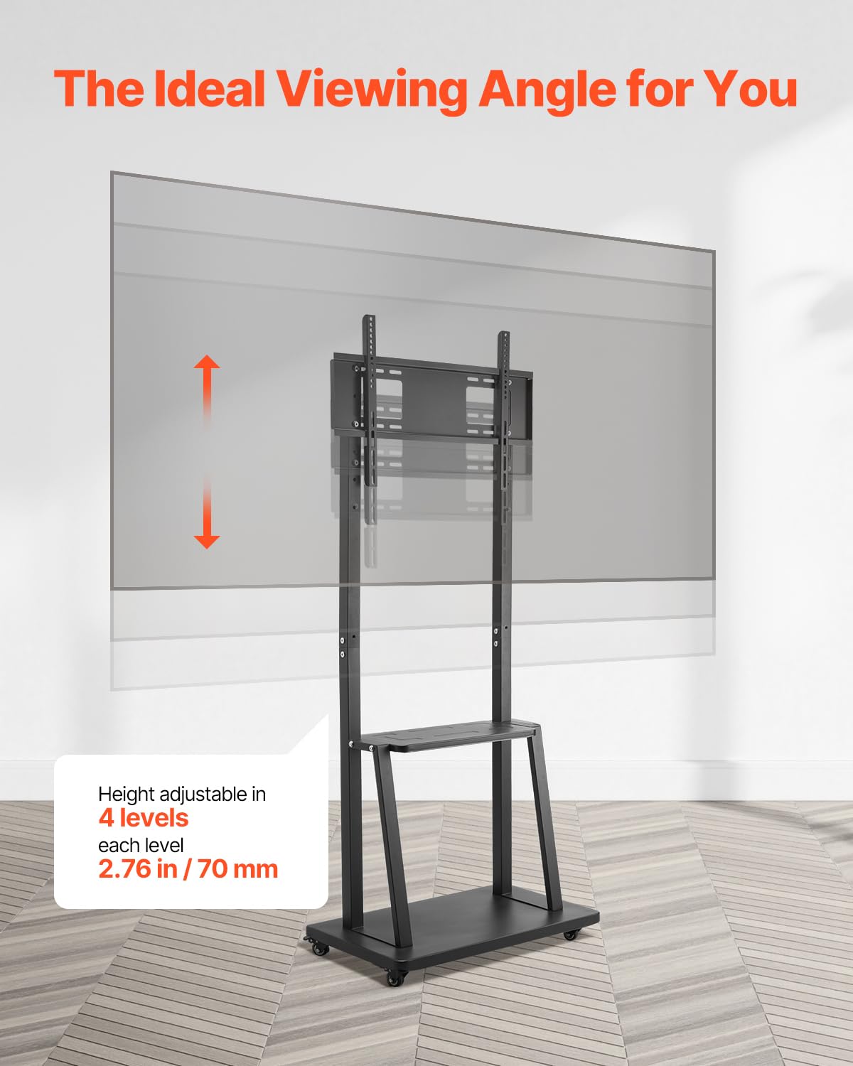 Rolling TV Stand for 32-75 Inch Screens, Height Adjustable with Tray A21895
