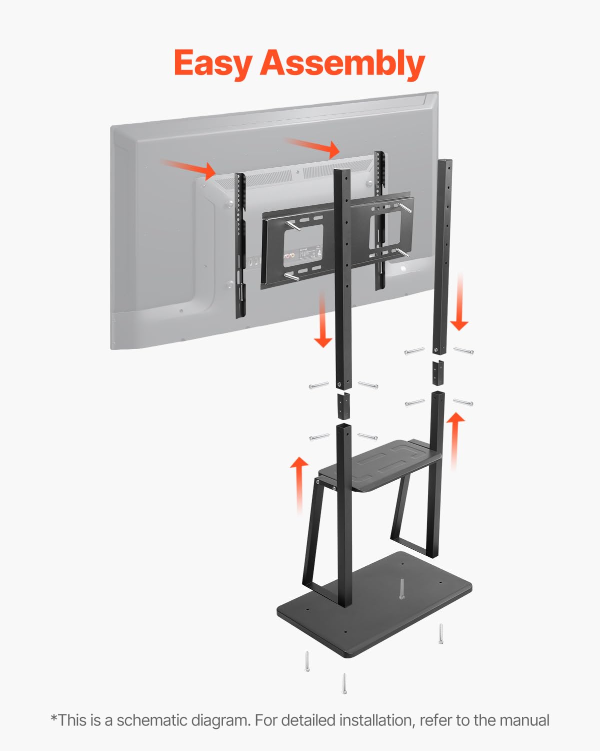 Rolling TV Stand for 32-75 Inch Screens, Height Adjustable with Tray A21895
