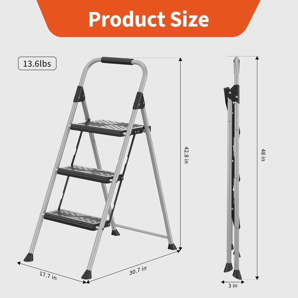 3-Step Folding Step Stool with Anti-Slip Wide Pedal M920