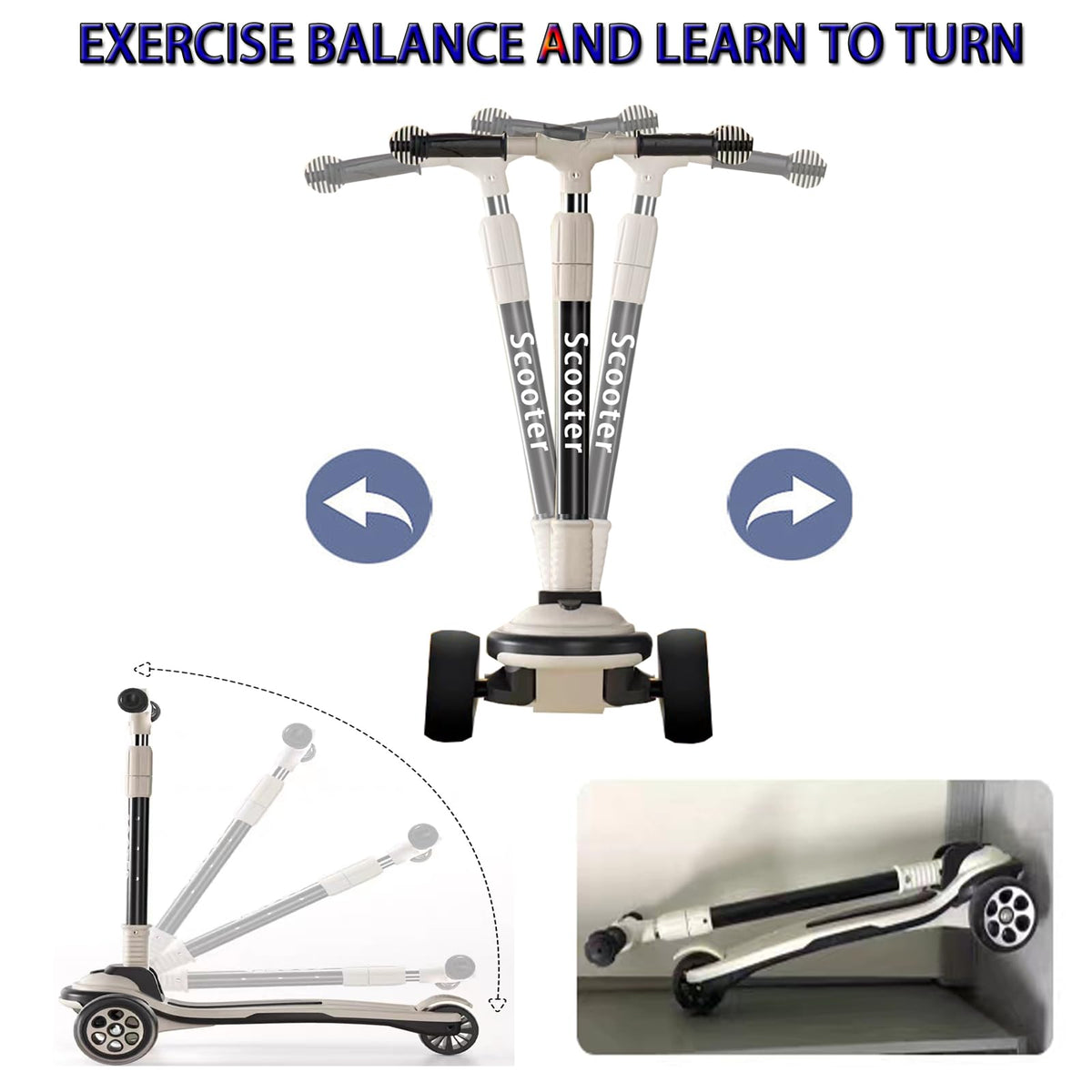 5 Adjustable Height Foldable Kick Scooter with 3 LED Light Wheels U81530