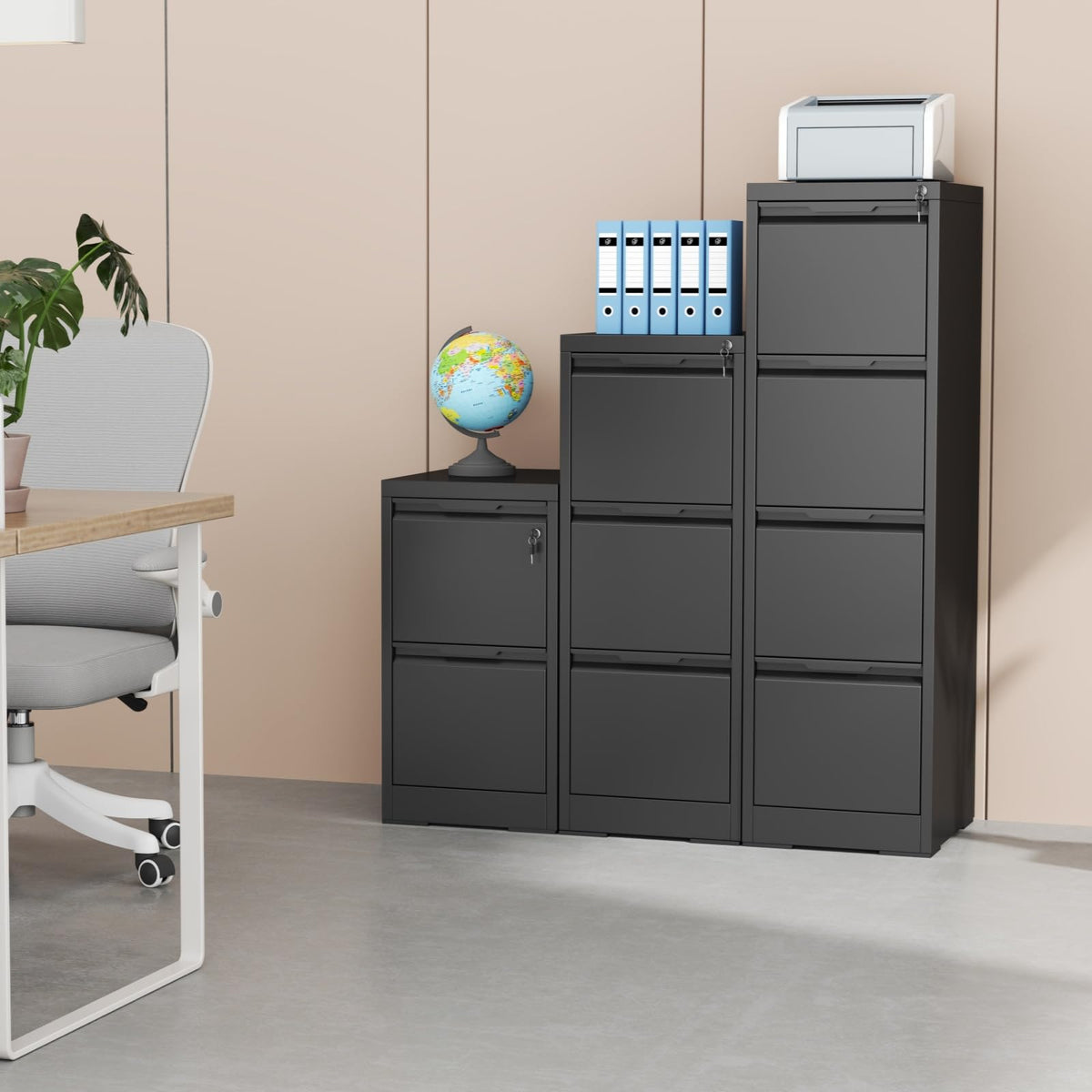 2 Drawer Black Metal File Cabinet with Lock F99935