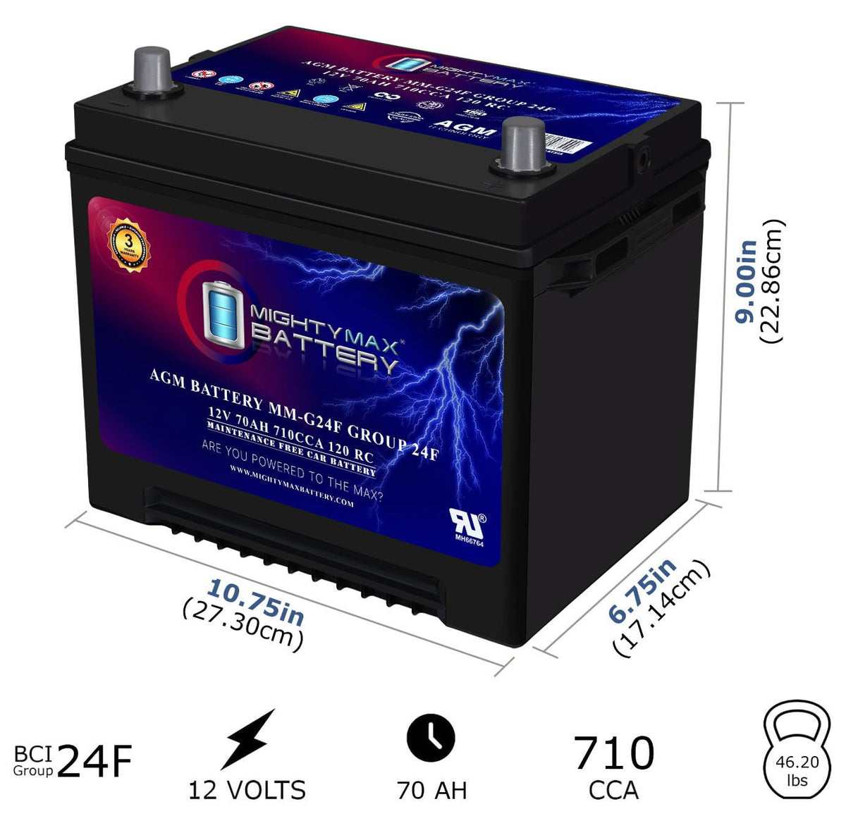 12V 70Ah AGM Replacement Battery W5706
