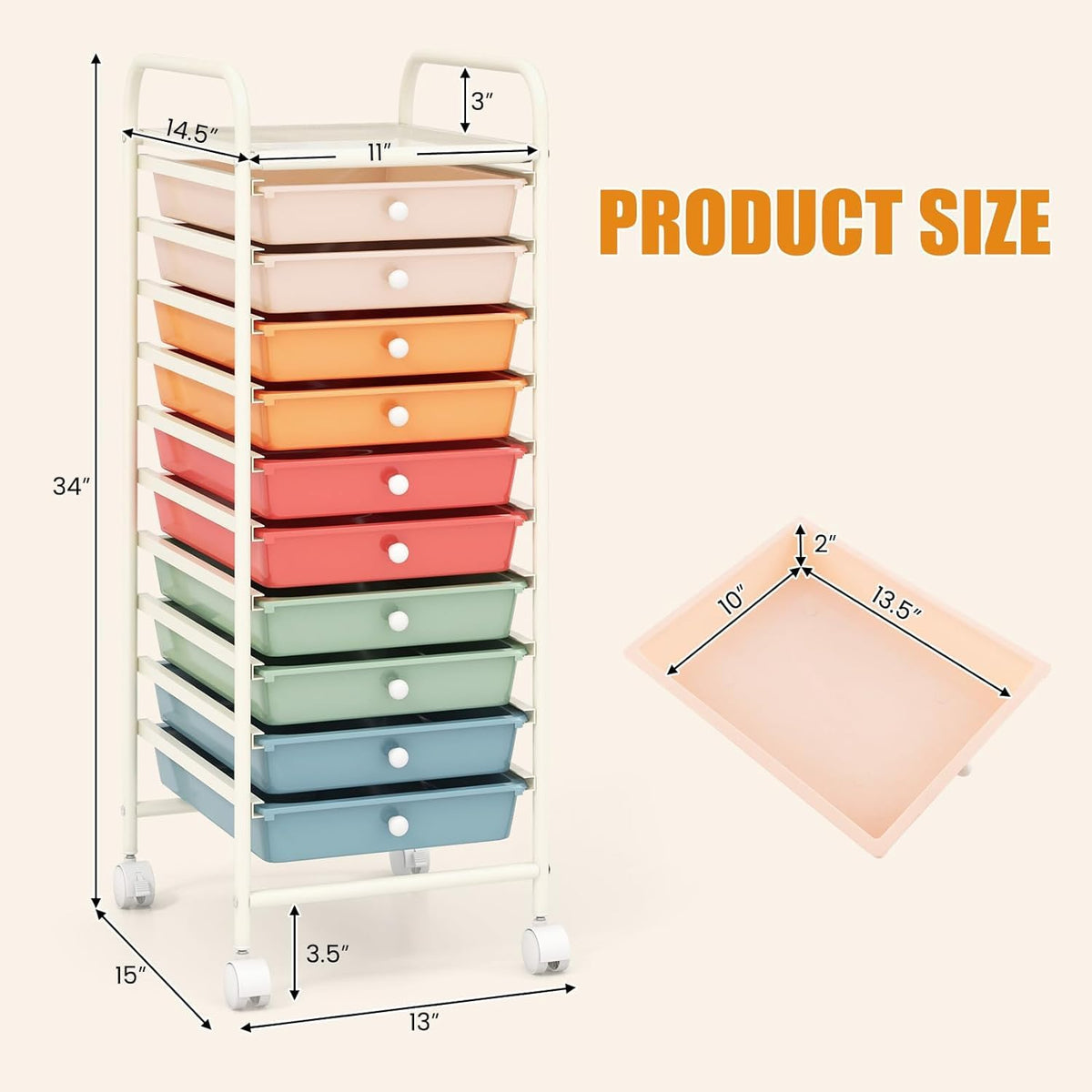 10 Drawer Rolling Cart S209