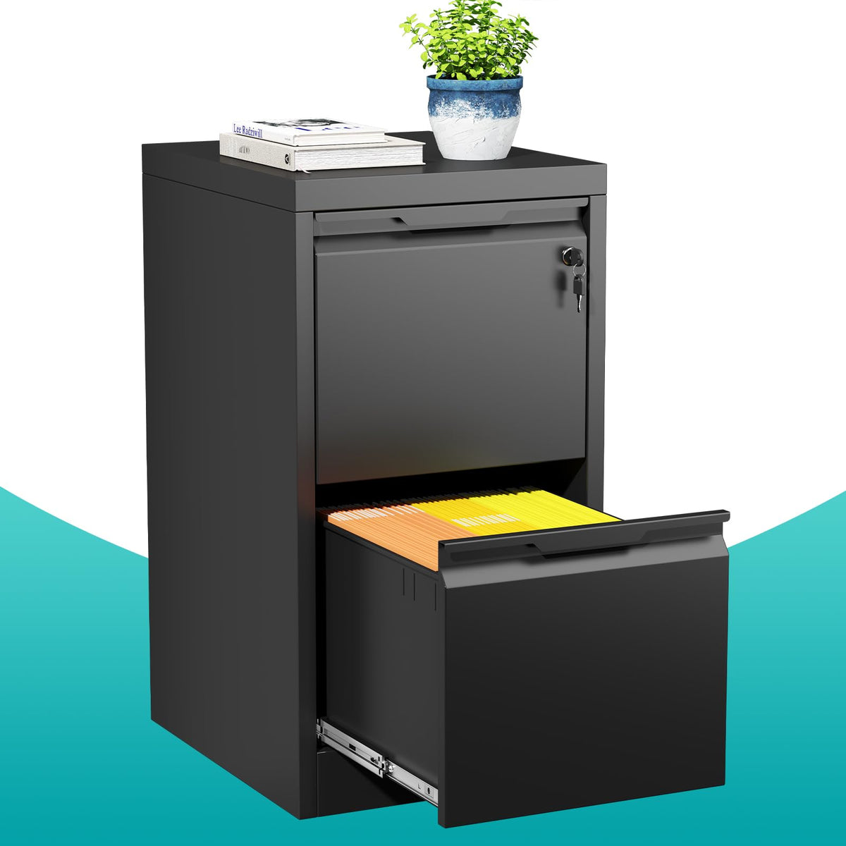 2 Drawer Black Metal File Cabinet with Lock F99935