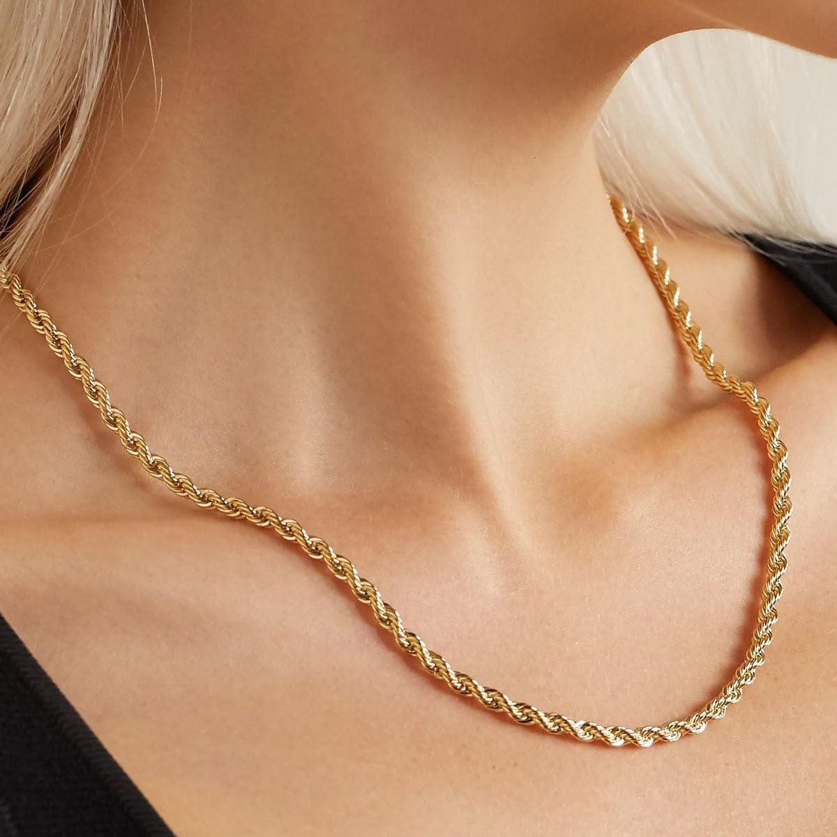 18K Solid Yellow Gold Rope Chain Necklace B261647