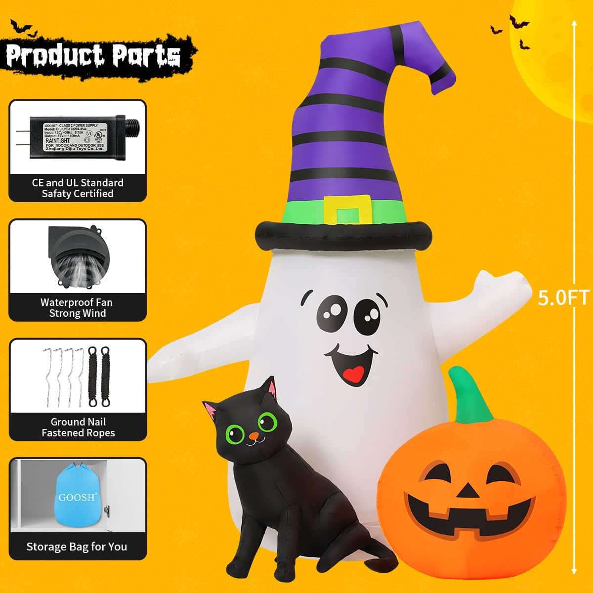 5FT Inflatable Halloween Ghost with Pumpkin Yard Decoration Y375