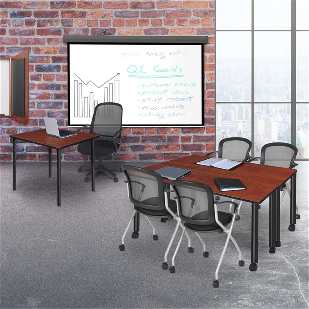 30" Square Folding Breakroom Table Reversible Cherry Maple Top Black Steel Legs Q24617