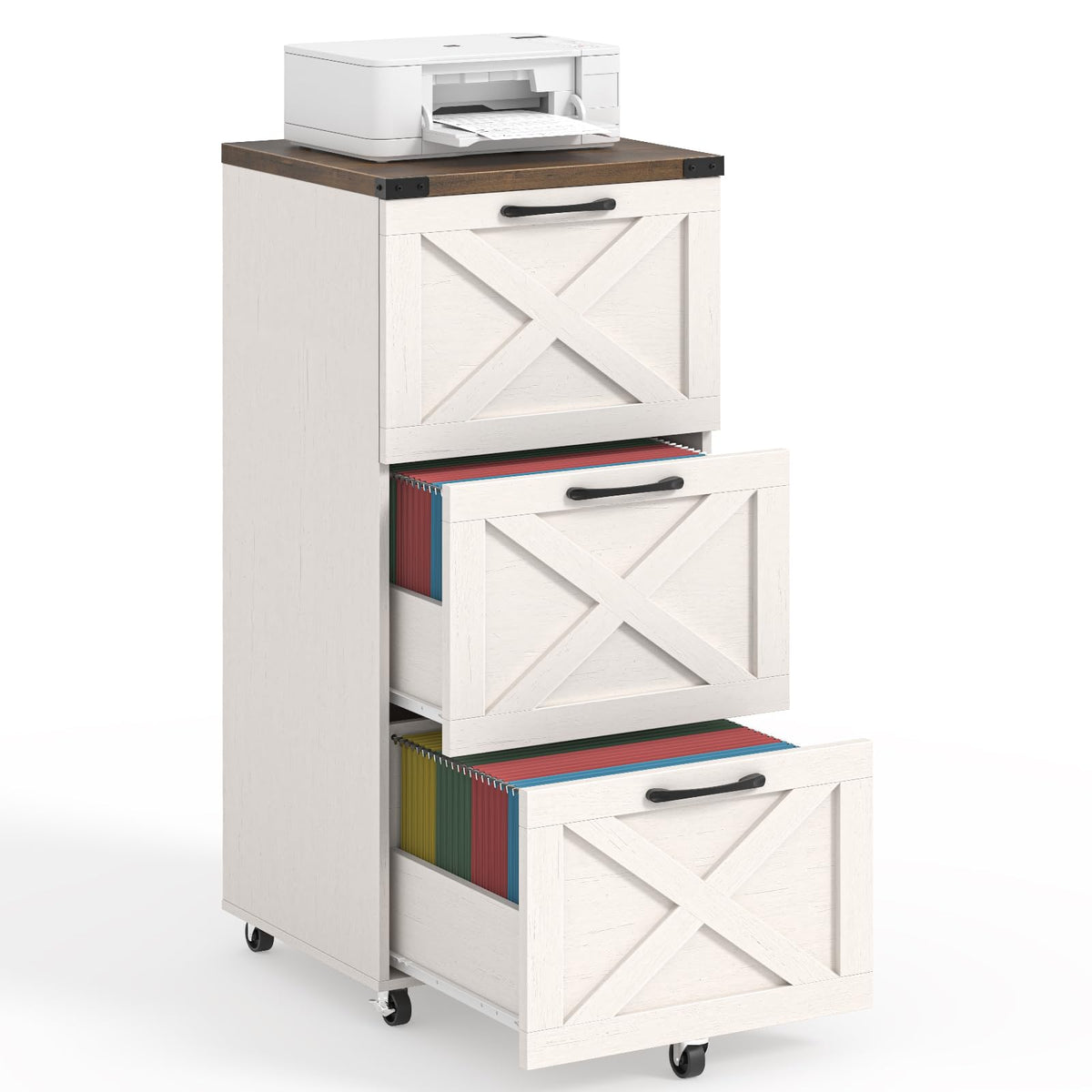 3 Drawer White File Cabinet with Wheels L71623