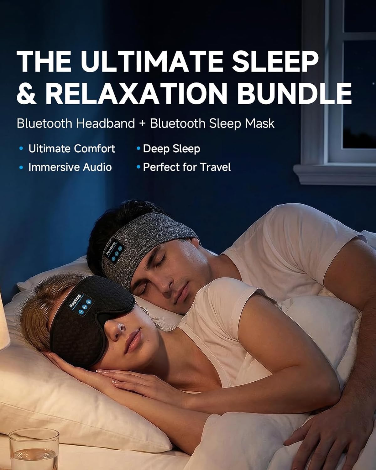 2 Pack Bluetooth Sleep Mask and Headband Headphones Set G868
