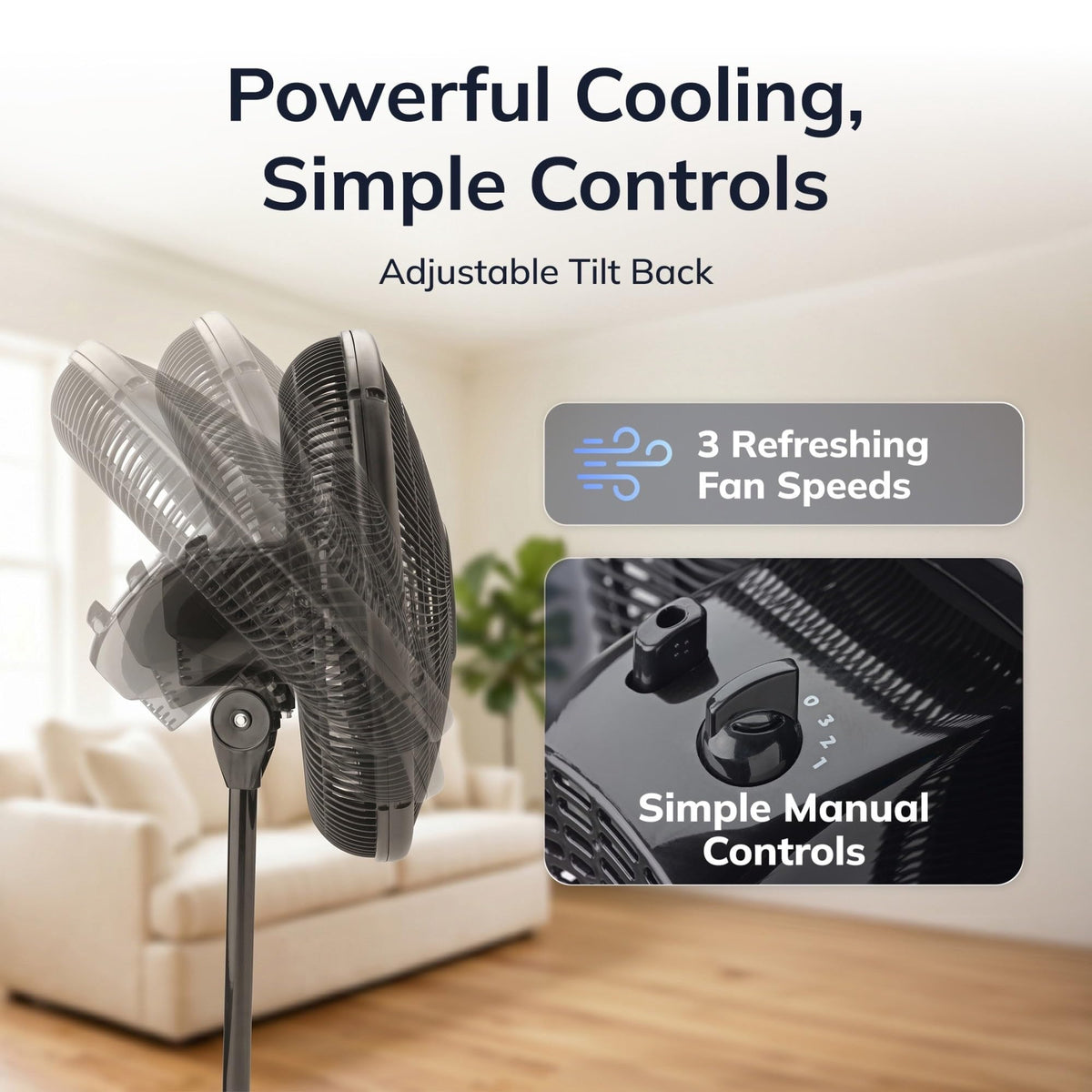 16" Oscillating Pedestal Fan with Adjustable Height and Tilt-Back Head, Black R757401