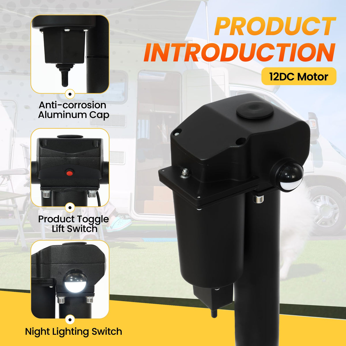 12V 3500lb Electric Tongue Jack with Drop Foot & LED Light I490