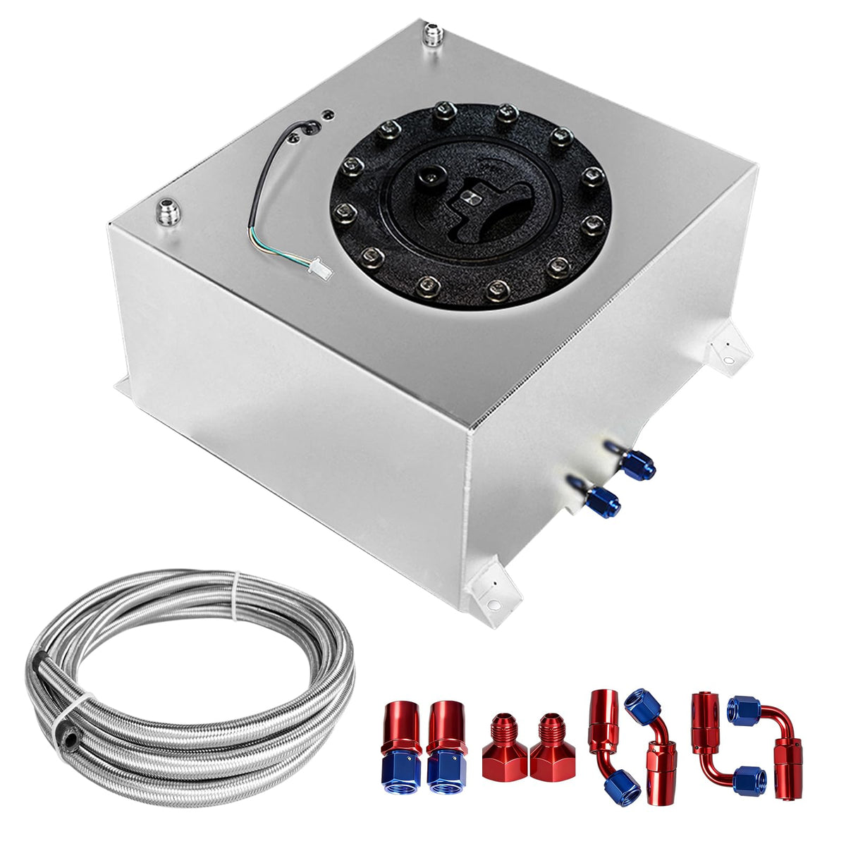 5 Gallon Polished Aluminum Fuel Cell with Cap Level Sender 6AN 12FT Fuel Line Kit Q525740