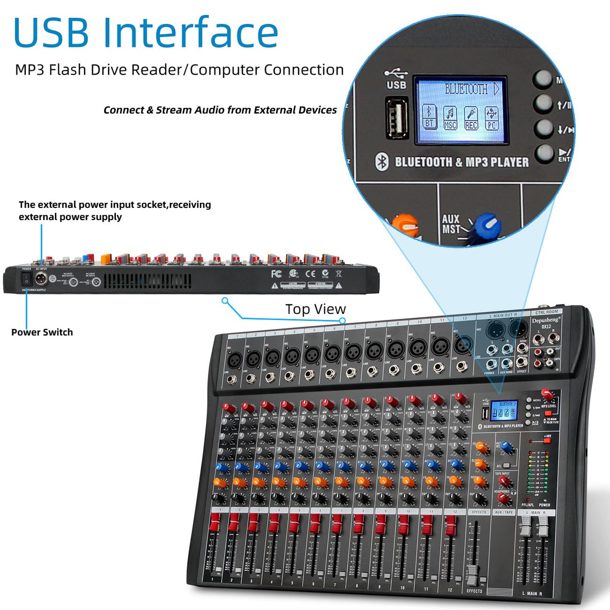 12 Channel Black USB Audio Mixer Q37683