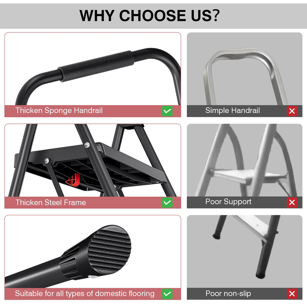 2 Step Steel Step Ladder with Handrail U16532