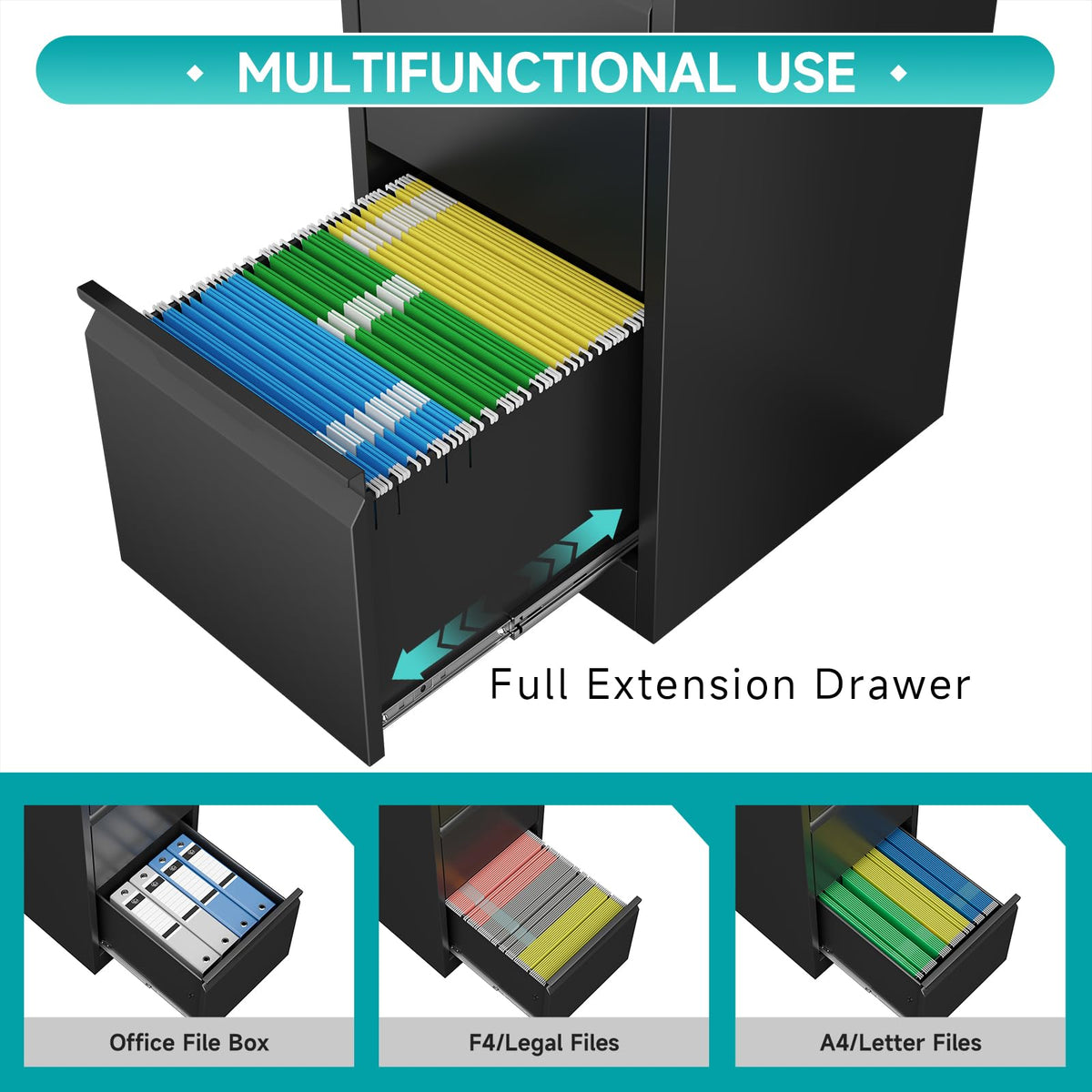 2 Drawer Black Metal File Cabinet with Lock F99935