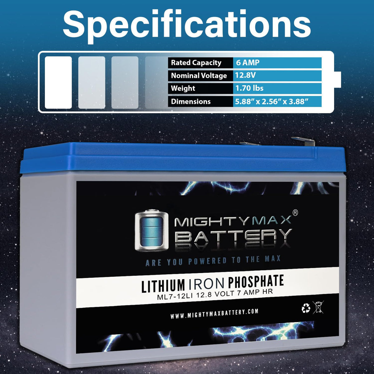 12V 7AH Lithium Replacement Battery 4 Pack G97695