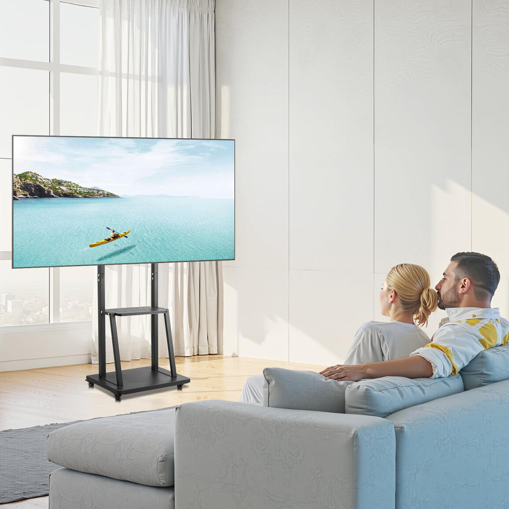 Rolling TV Stand for 32-75 Inch Screens, Height Adjustable with Tray A21895