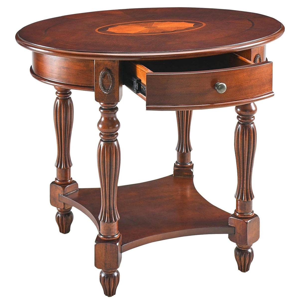 2-Tier Cherry Wood End Table with Drawer I328100
