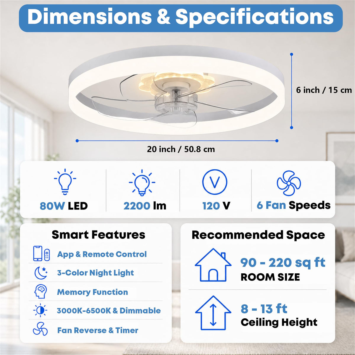 20'' Ceiling Fan with Light and Remote C772