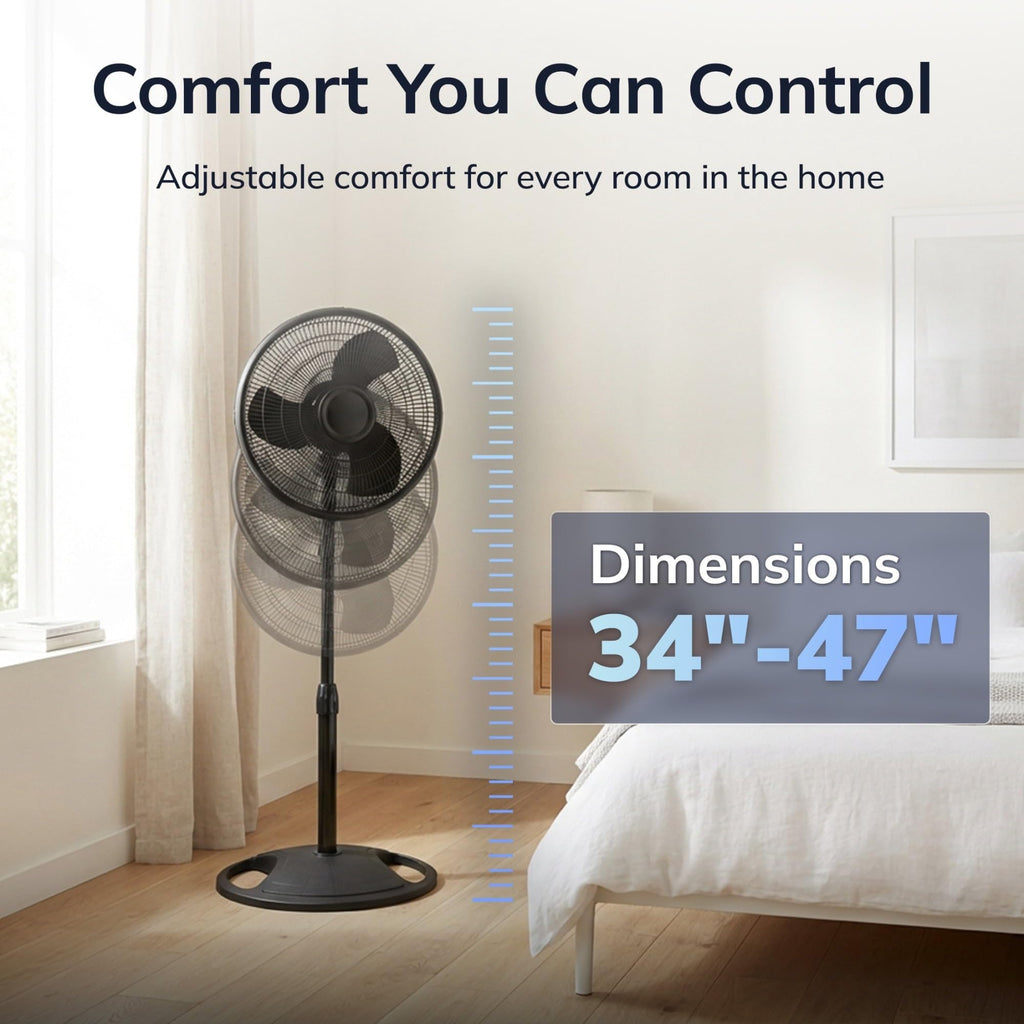 16" Oscillating Pedestal Fan with Adjustable Height and Tilt-Back Head, Black R757401