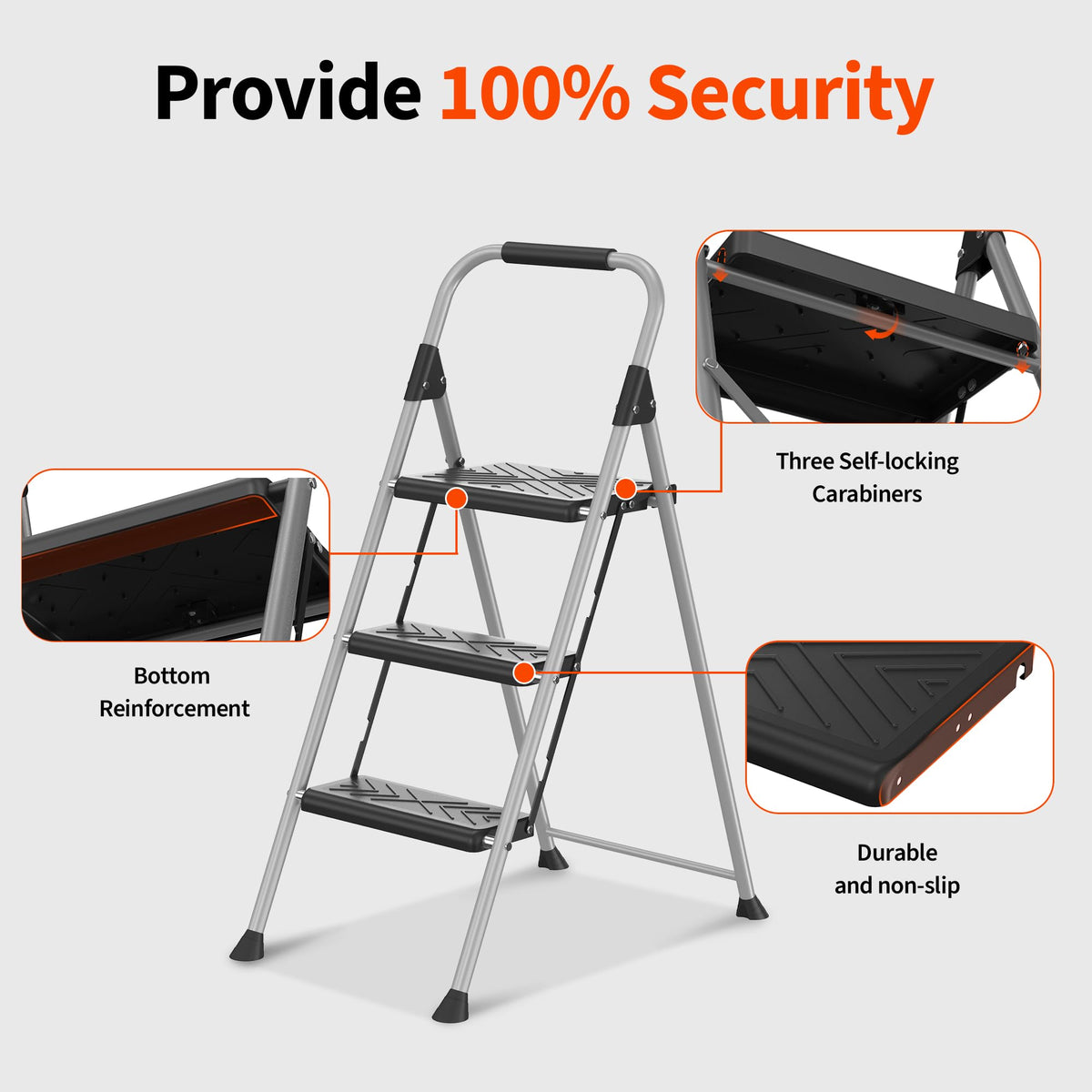 3-Step Folding Step Stool with Anti-Slip Wide Pedal M920