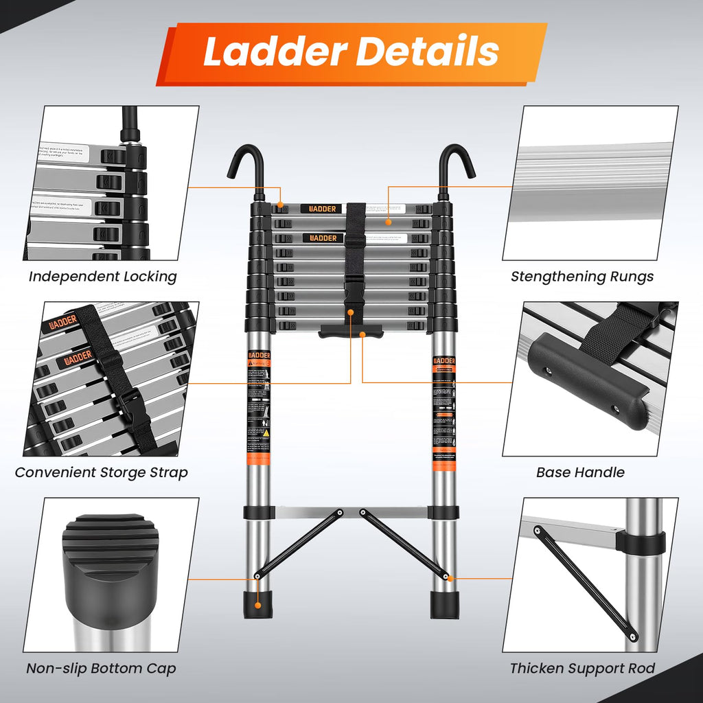 12.5 FT Telescoping Ladder with Hooks R983