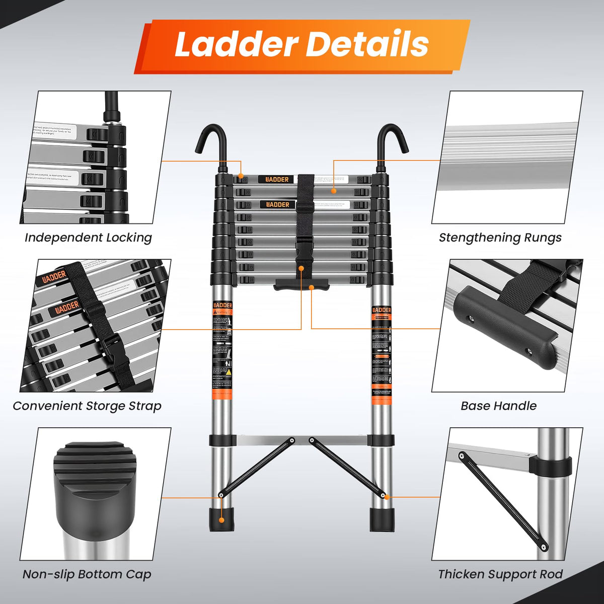 12.5 FT Telescoping Ladder with Hooks R983