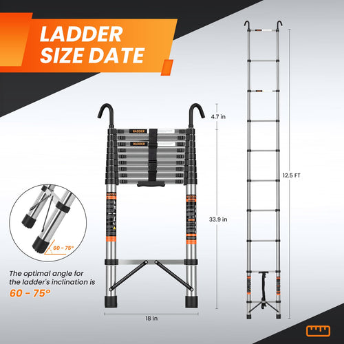 12.5 FT Telescoping Ladder with Hooks R983