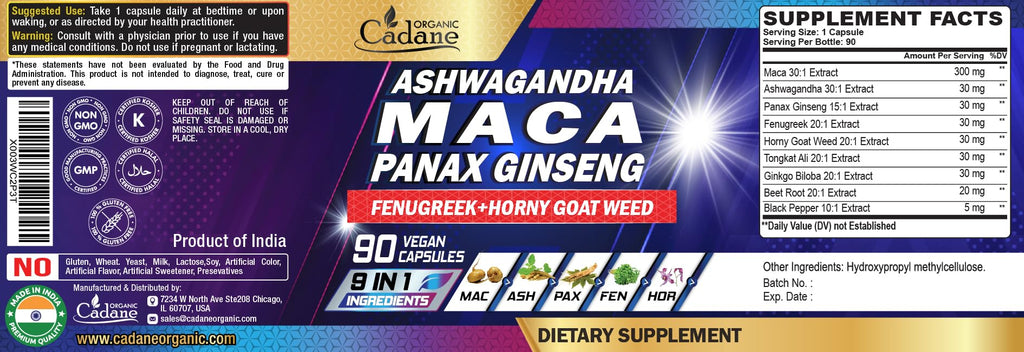 Maca Root Ashwagandha Panax Ginseng Supplement 90 Capsules C173270