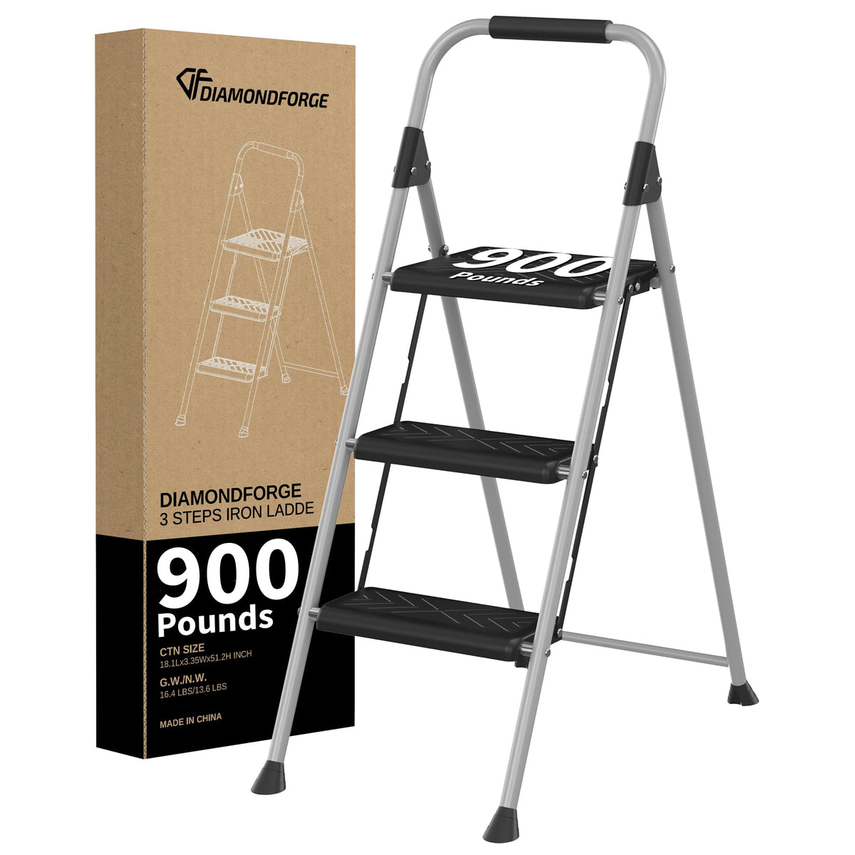 3-Step Folding Step Stool with Anti-Slip Wide Pedal M920