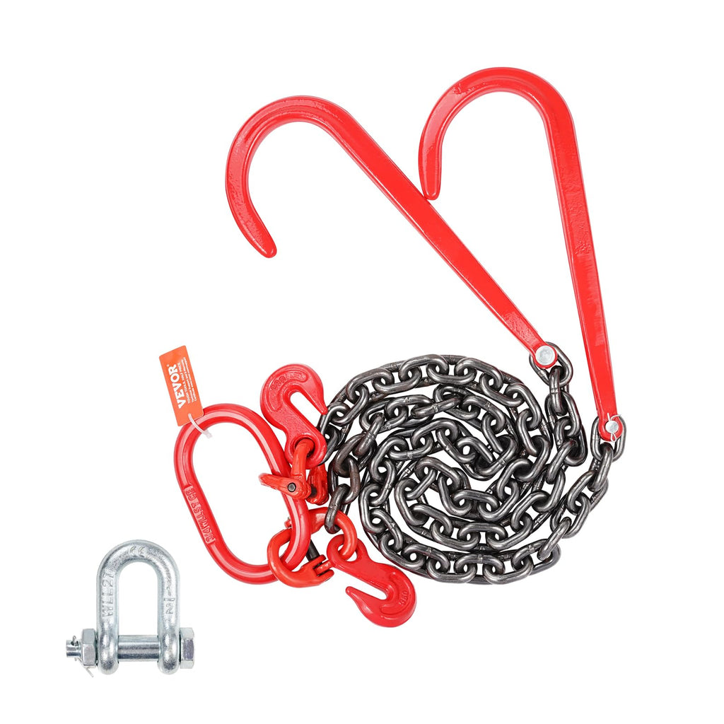 3/8" x 3' G80 V Bridle Towing Chain with J Hooks and Grab Hooks E993