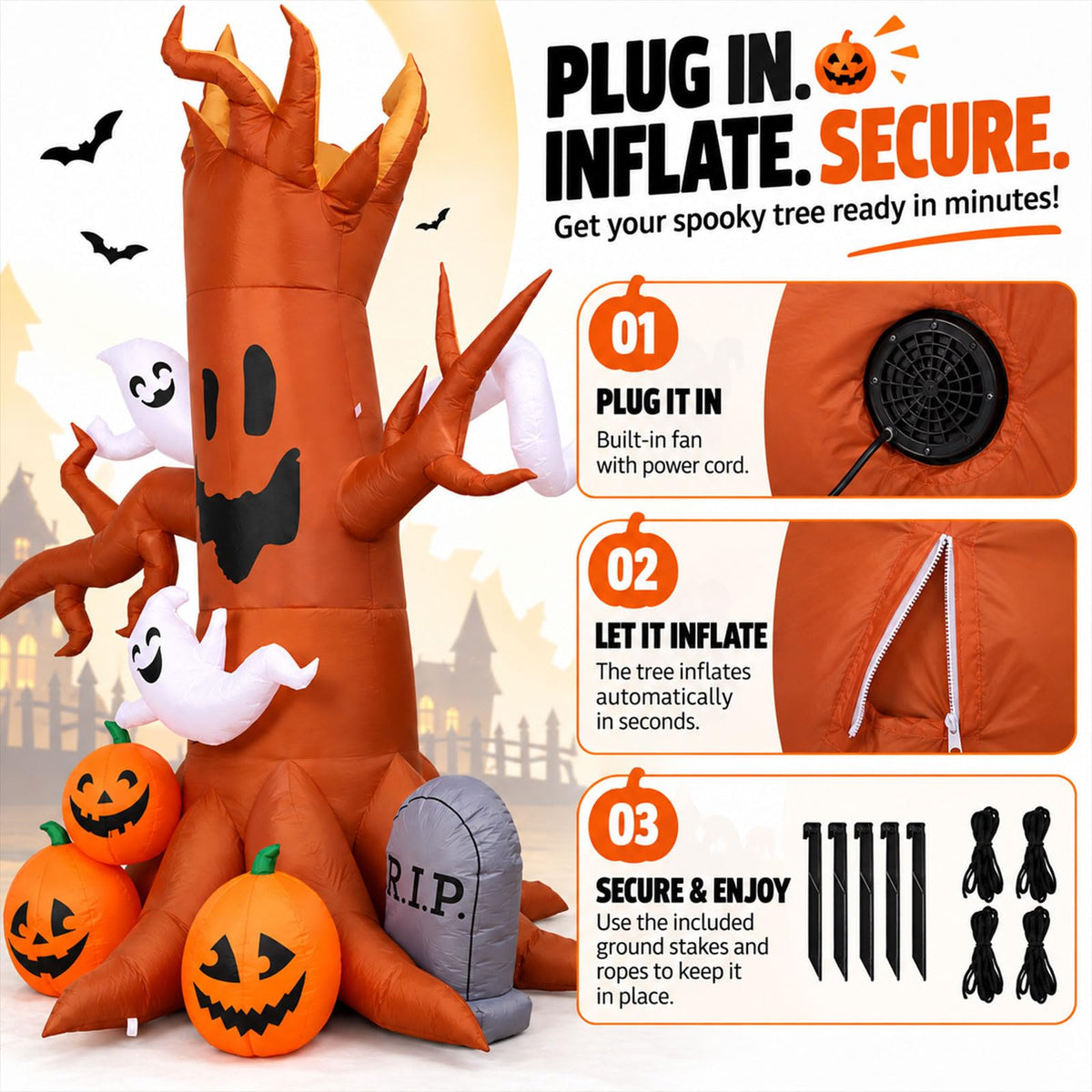 8FT Halloween Inflatable Ghost Tree Decoration V5012
