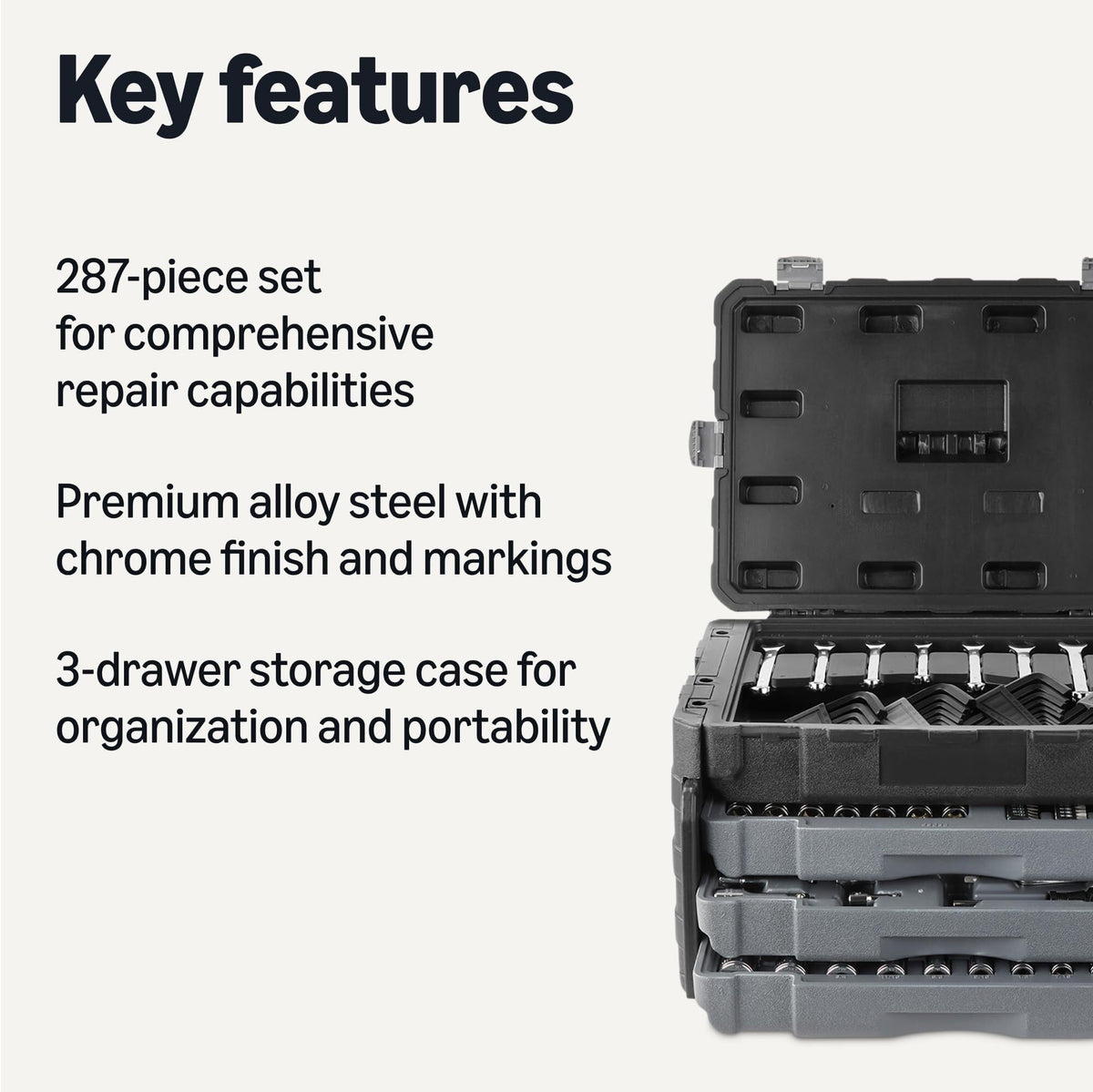287-Piece Mechanic Socket Set with 3-Drawer Case K204828