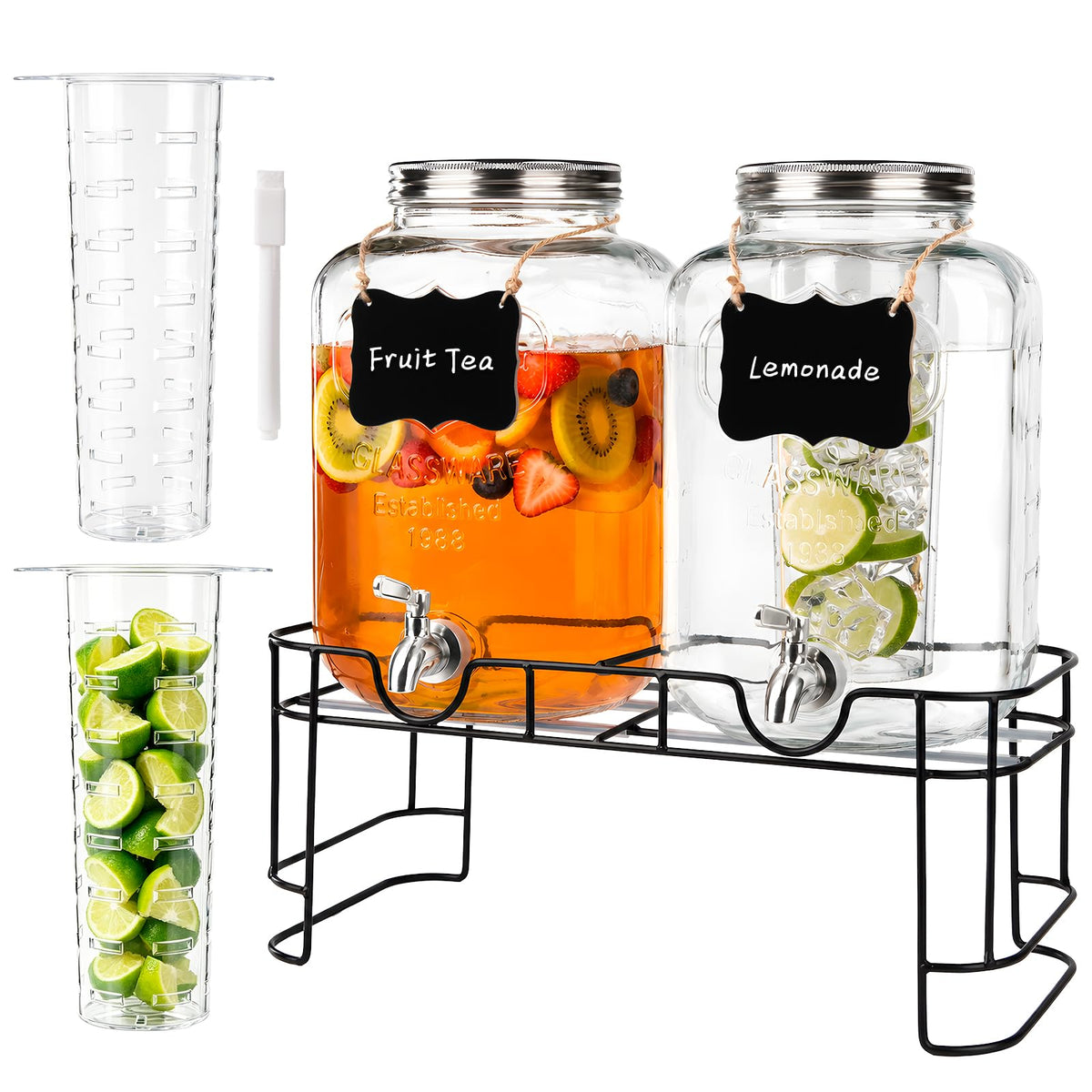 2 Pack 1.5 Gallon Glass Drink Dispenser with Spout O9901
