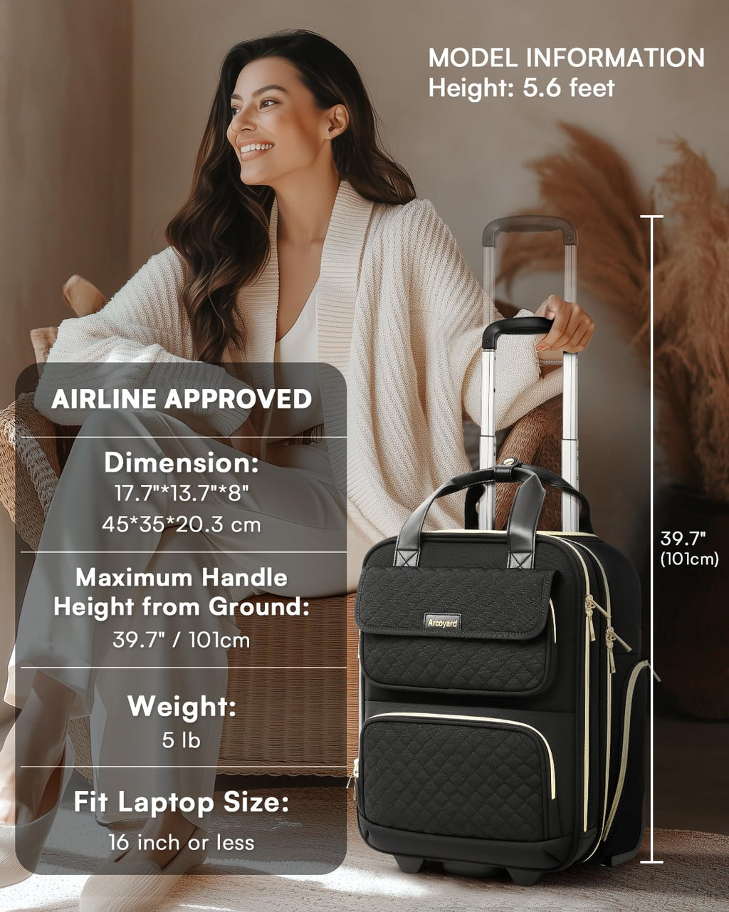 Black 16-Inch Underseat Carry On Luggage with Wheels E605