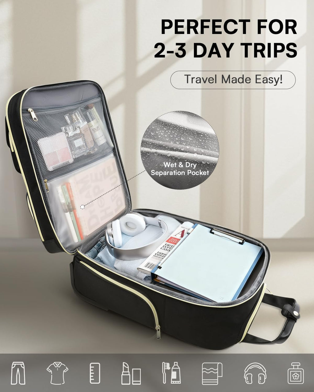Black 16-Inch Underseat Carry On Luggage with Wheels E605