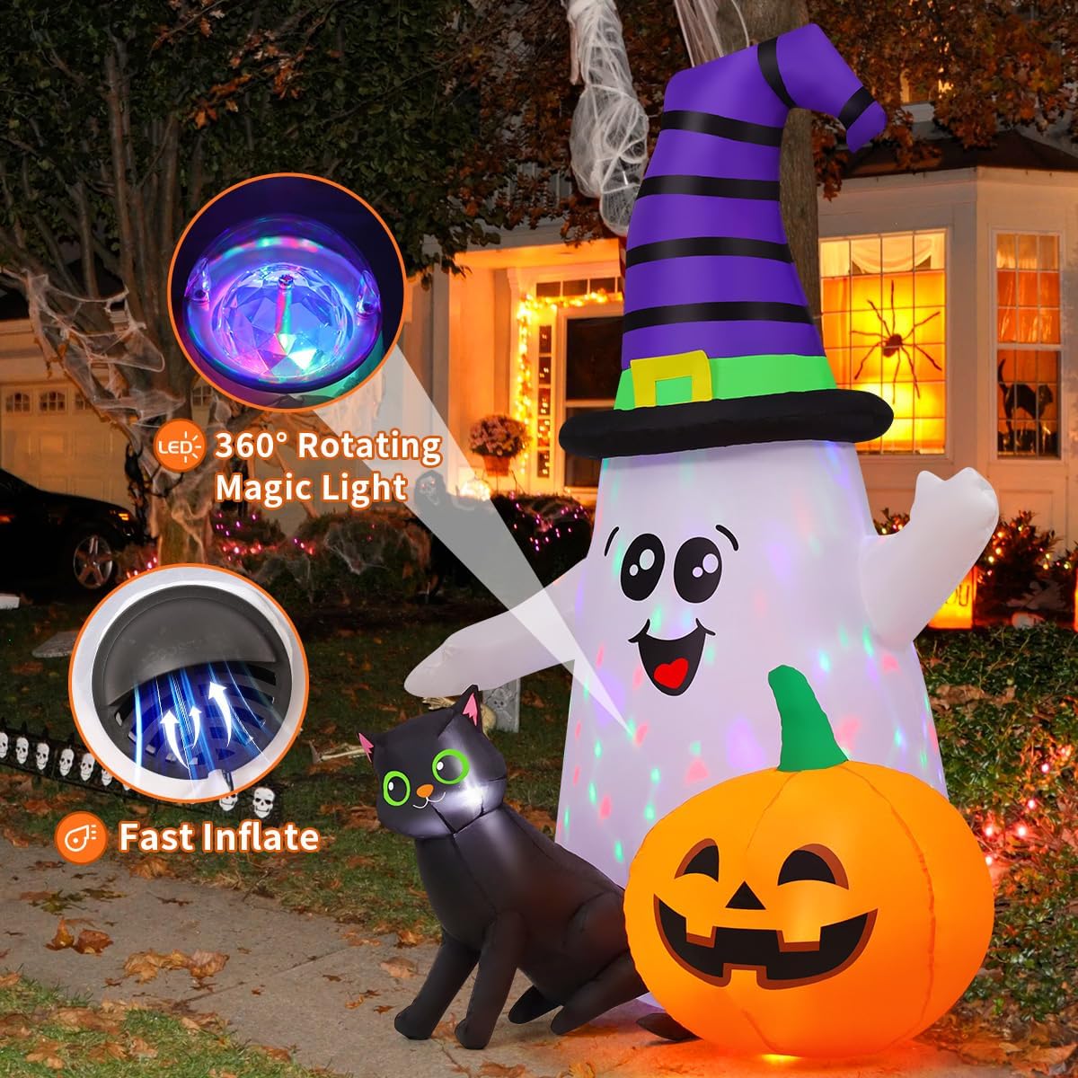 5FT Inflatable Halloween Ghost with Pumpkin Yard Decoration Y375