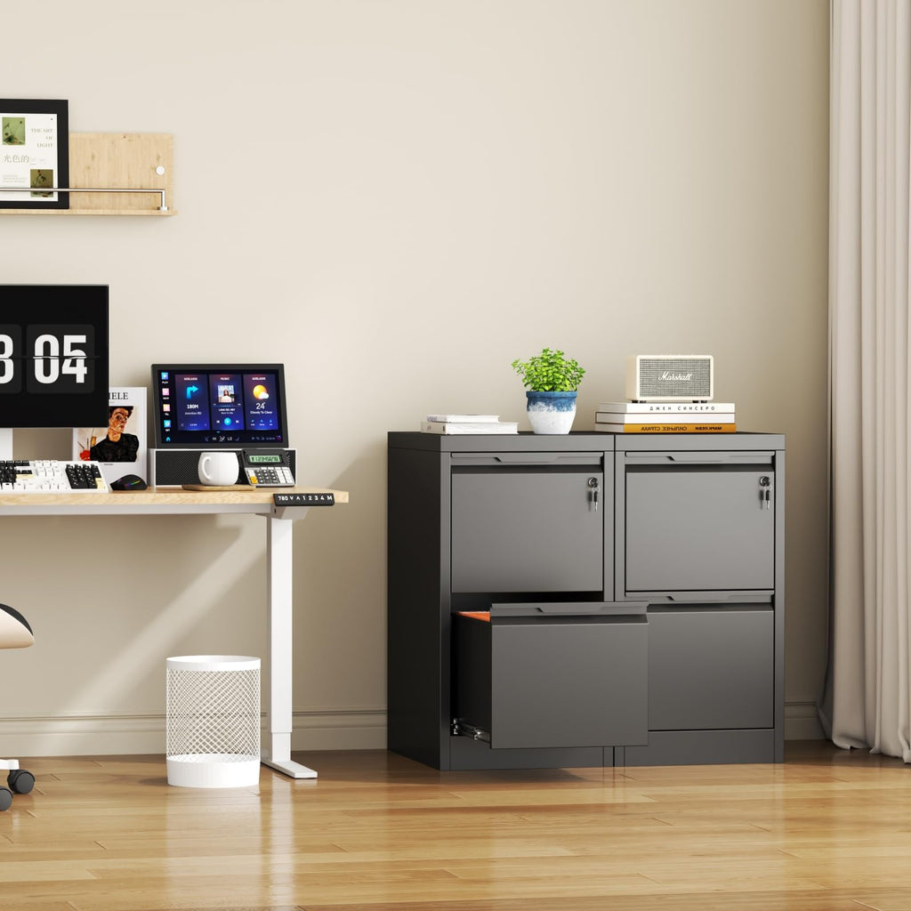 2 Drawer Black Metal File Cabinet with Lock F99935
