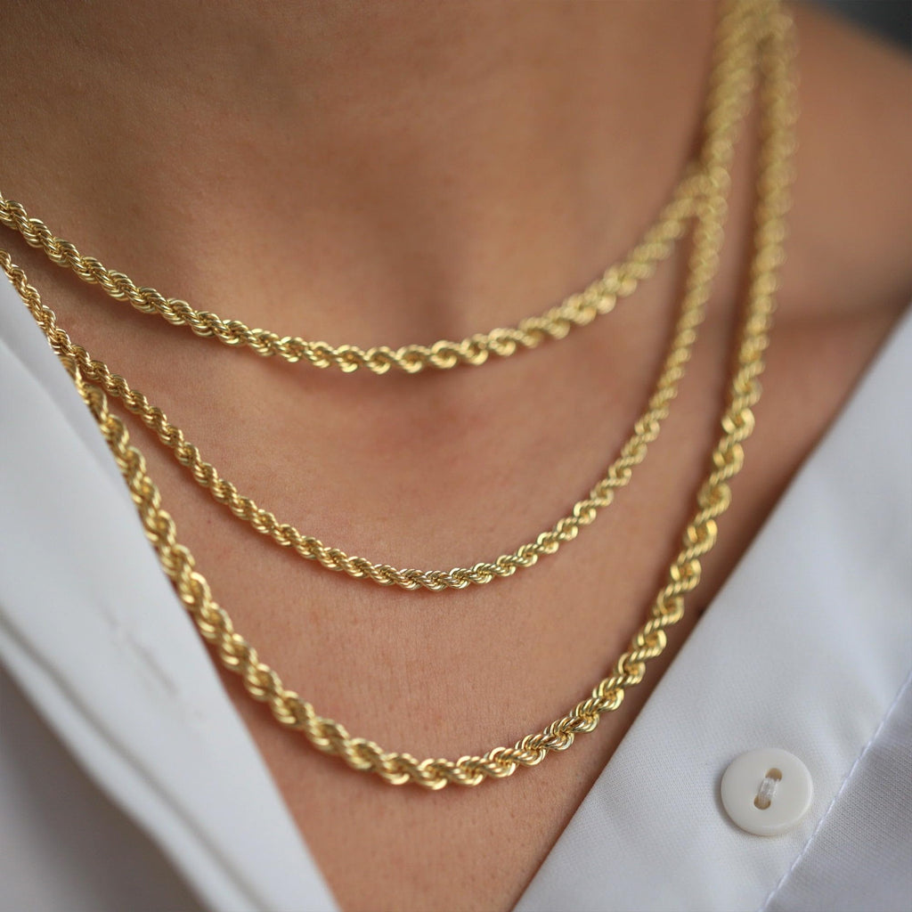 18K Solid Yellow Gold Rope Chain Necklace B261647