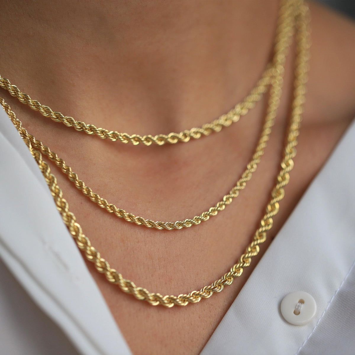 18K Solid Yellow Gold Rope Chain Necklace B261647