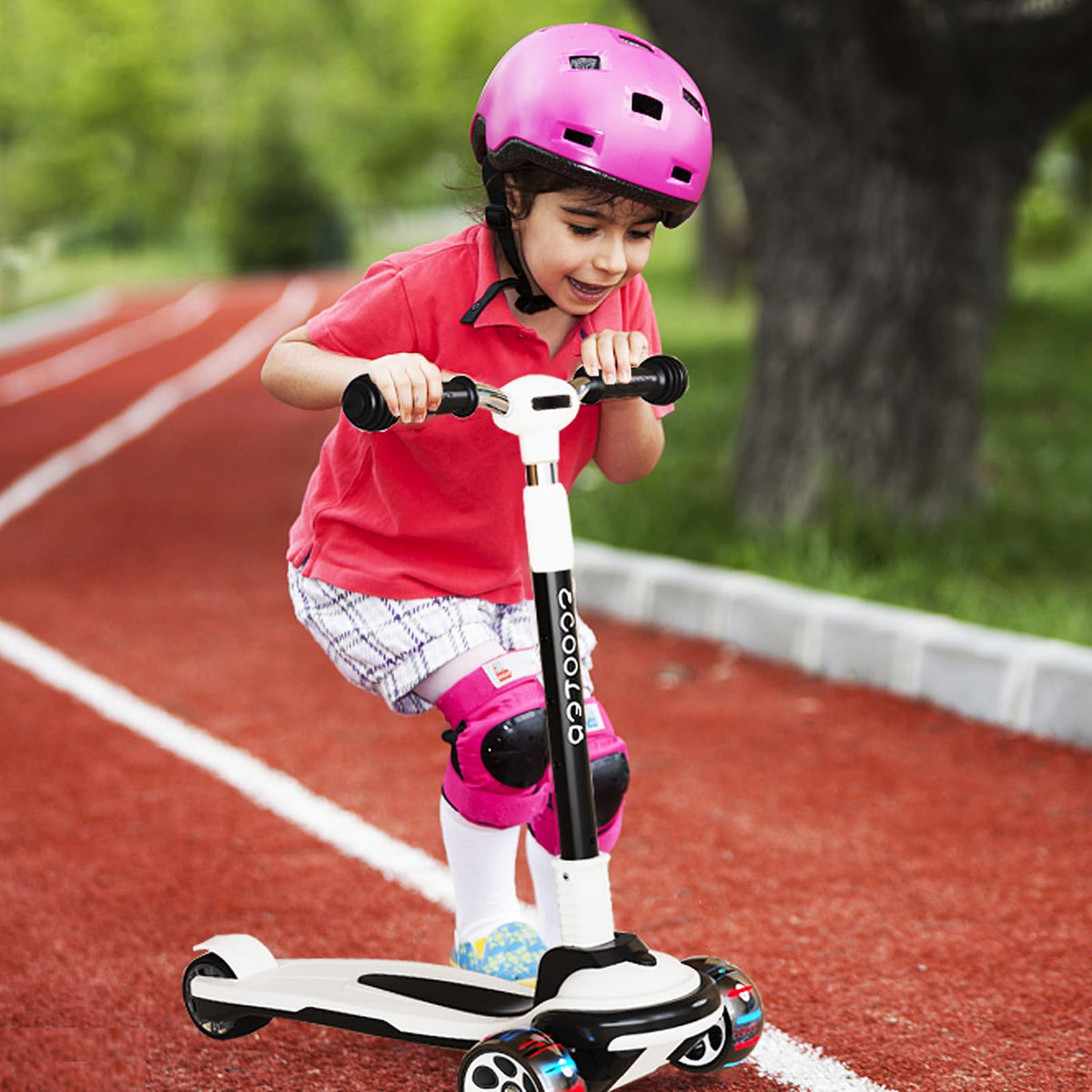 5 Adjustable Height Foldable Kick Scooter with 3 LED Light Wheels U81530