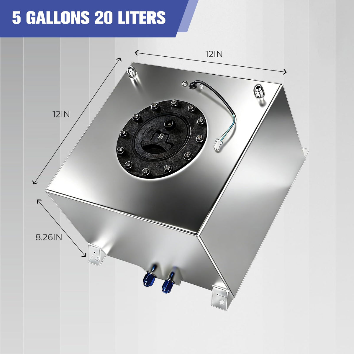 5 Gallon Polished Aluminum Fuel Cell with Cap Level Sender 6AN 12FT Fuel Line Kit Q525740