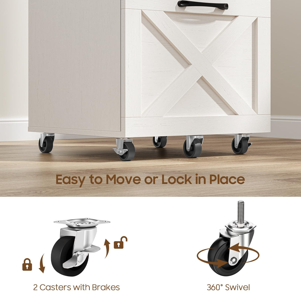 3 Drawer White File Cabinet with Wheels L71623