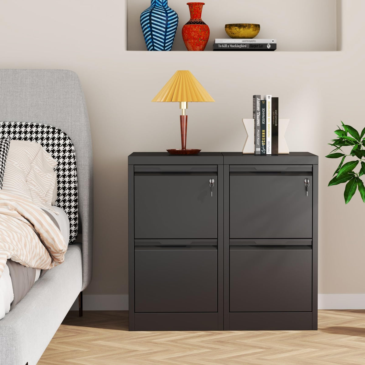 2 Drawer Black Metal File Cabinet with Lock F99935