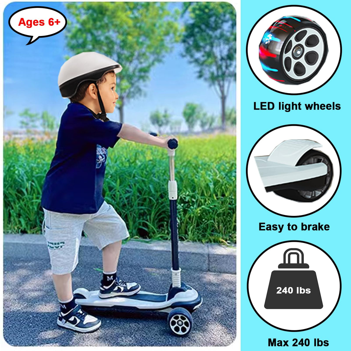 5 Adjustable Height Foldable Kick Scooter with 3 LED Light Wheels U81530