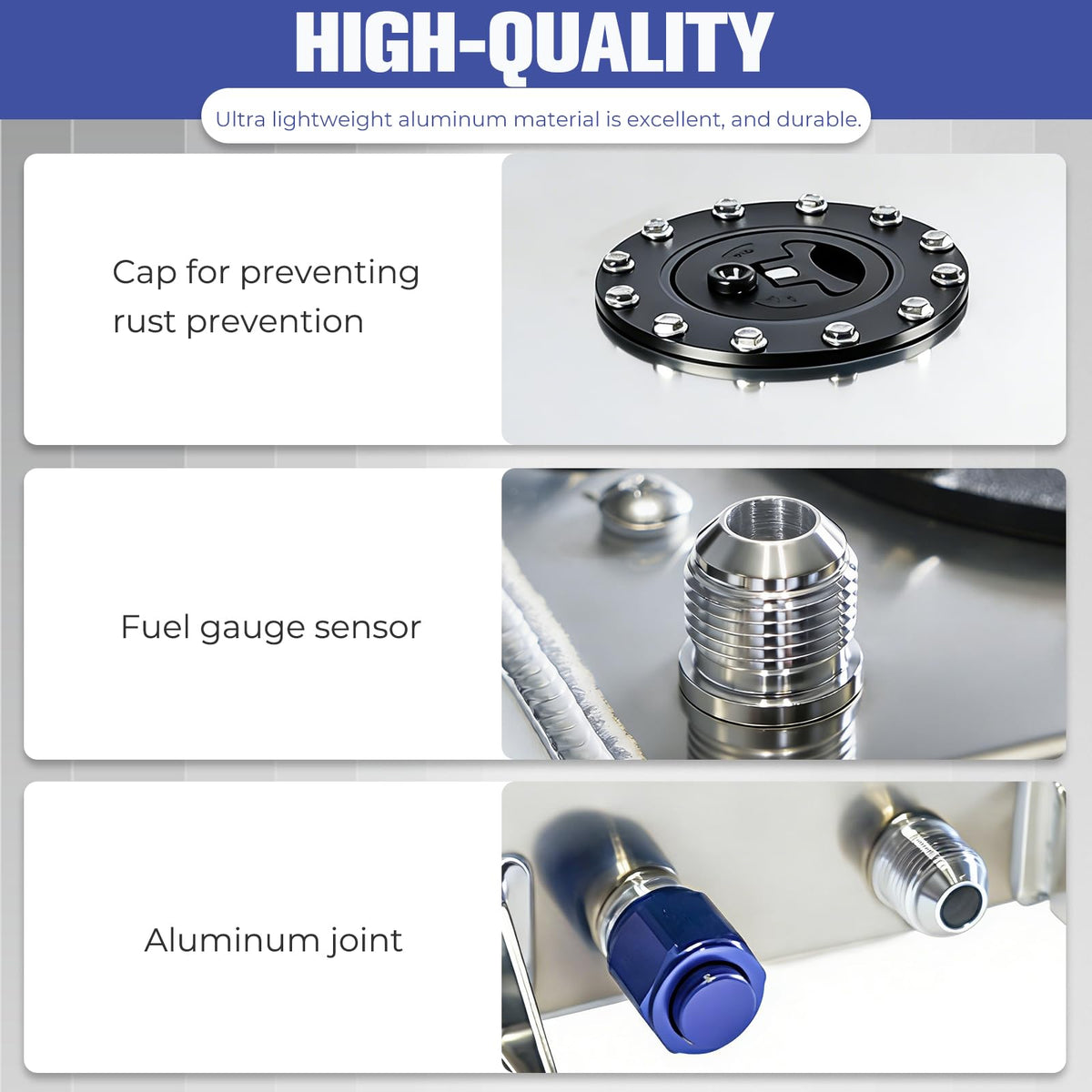 5 Gallon Polished Aluminum Fuel Cell with Cap Level Sender 6AN 12FT Fuel Line Kit Q525740