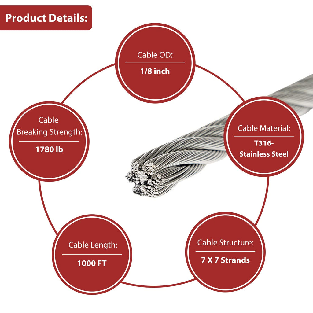 1/8 T316 Stainless Steel Cable 1000FT R71702
