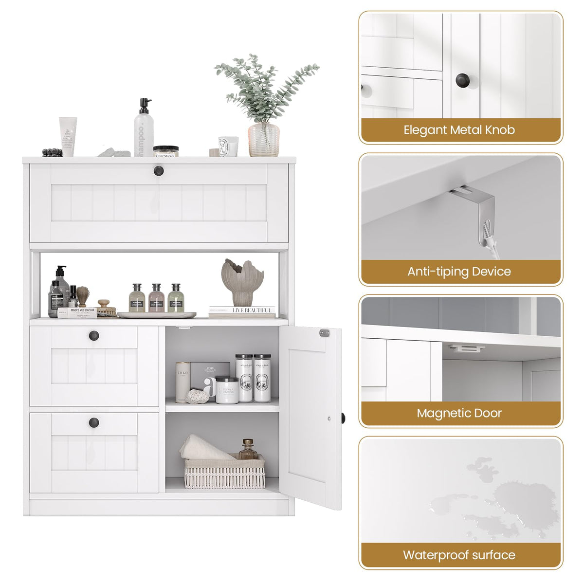 Bathroom Floor Storage Cabinet with 1 Door and 3 Drawers Y293
