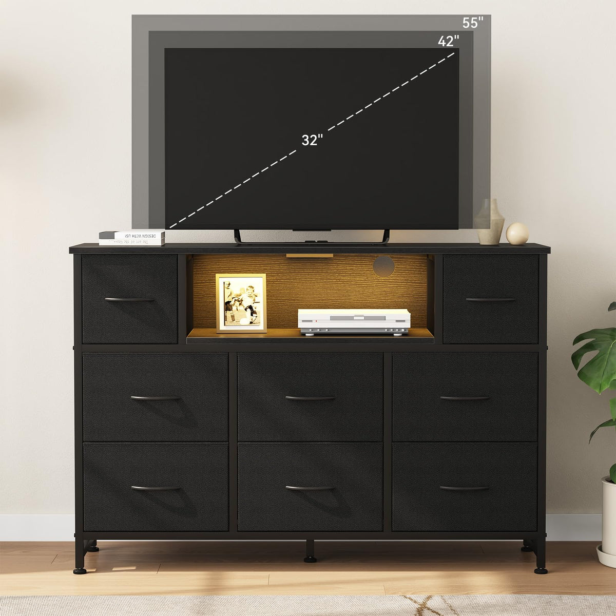 LED TV Stand Dresser with Charging Station T885936